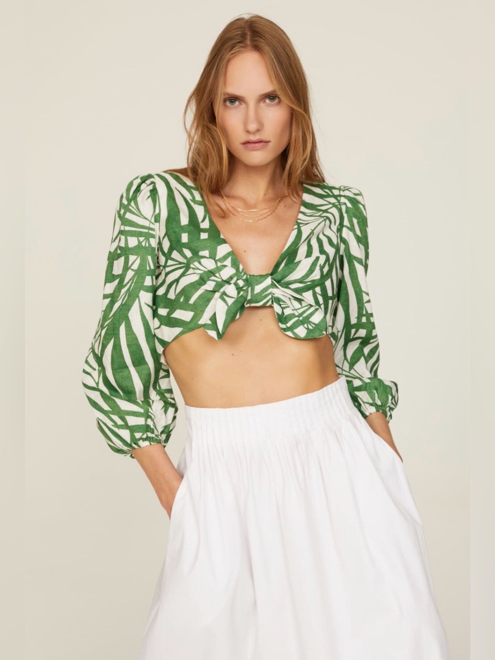 kate spade~Palm Fronds Tie-Front Crop Top~Size 4~$248~